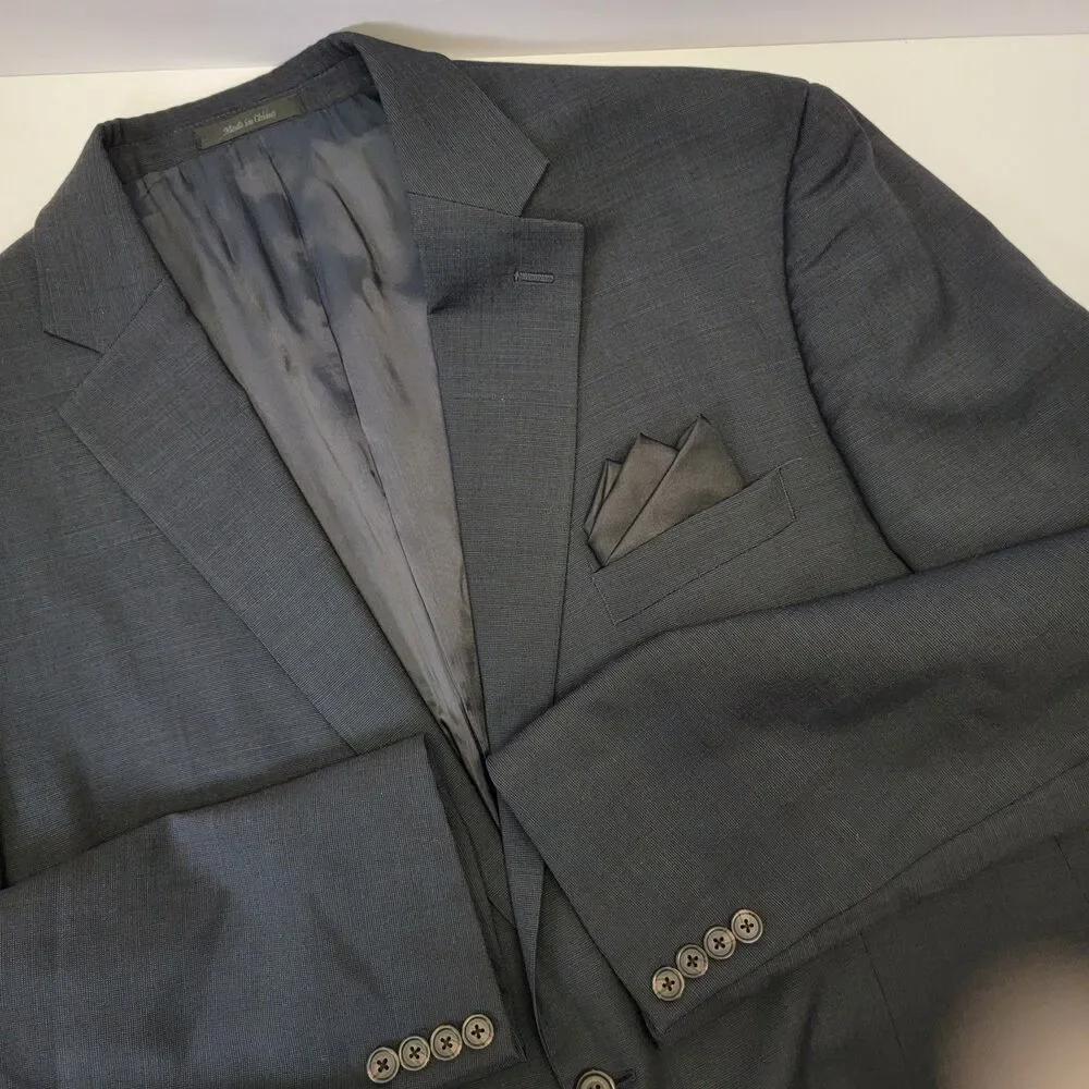 Lauren Ralph Lauren Mens Blue Gray 2pc Wool 2-Button Pleated Pants Suit 48Lx43L
